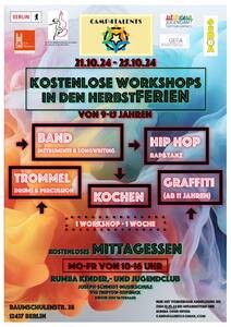 Kostenlose Hip Hop/Graffiti/Trommel/Koch/Band Workshops in den Herbstferien