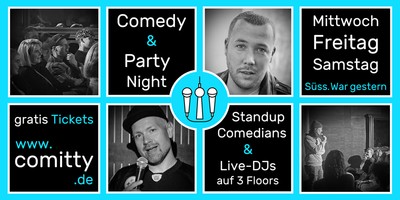 Comedy & Party Night mit Profi-Comedians & Newcomern, Standup Comedy Show & DJs auf 3 Floors