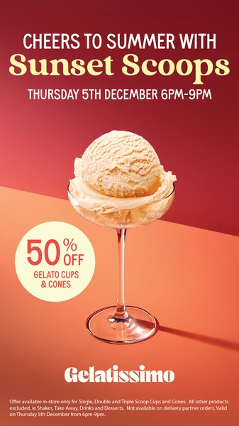 50% off Gelatissimo Sunset Scoops Nationwide* this Thursday!