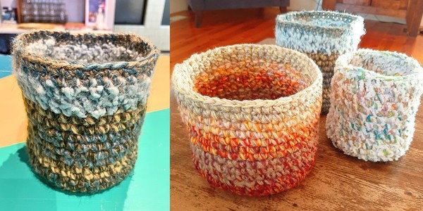 Experienced Crochet:  Scrap Yarn Baskets with Valerie