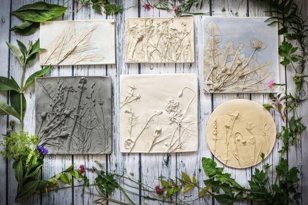 Green Thumbs:  Botanical Plaster Cast Tiles with Flowers