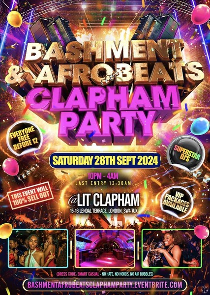 Bashment & Afrobeats Clapham Party - Everyone Free Before 12